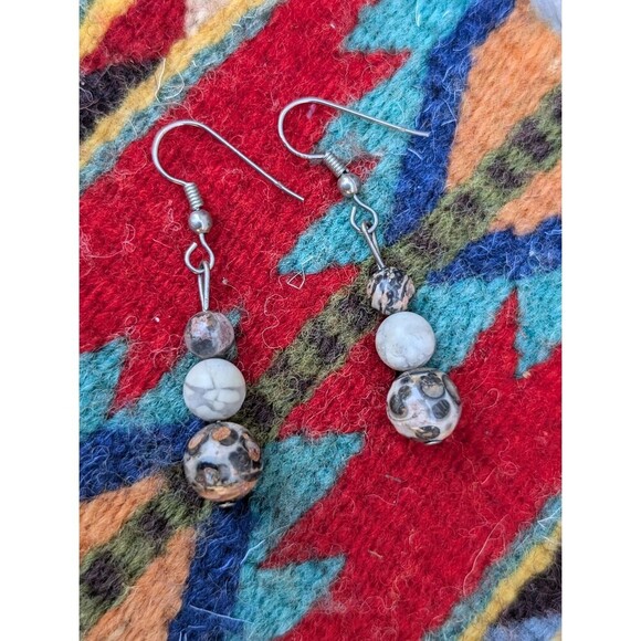 Vintage Leopard Skin Jasper Stone Dangle Earrings - Picture 10 of 10